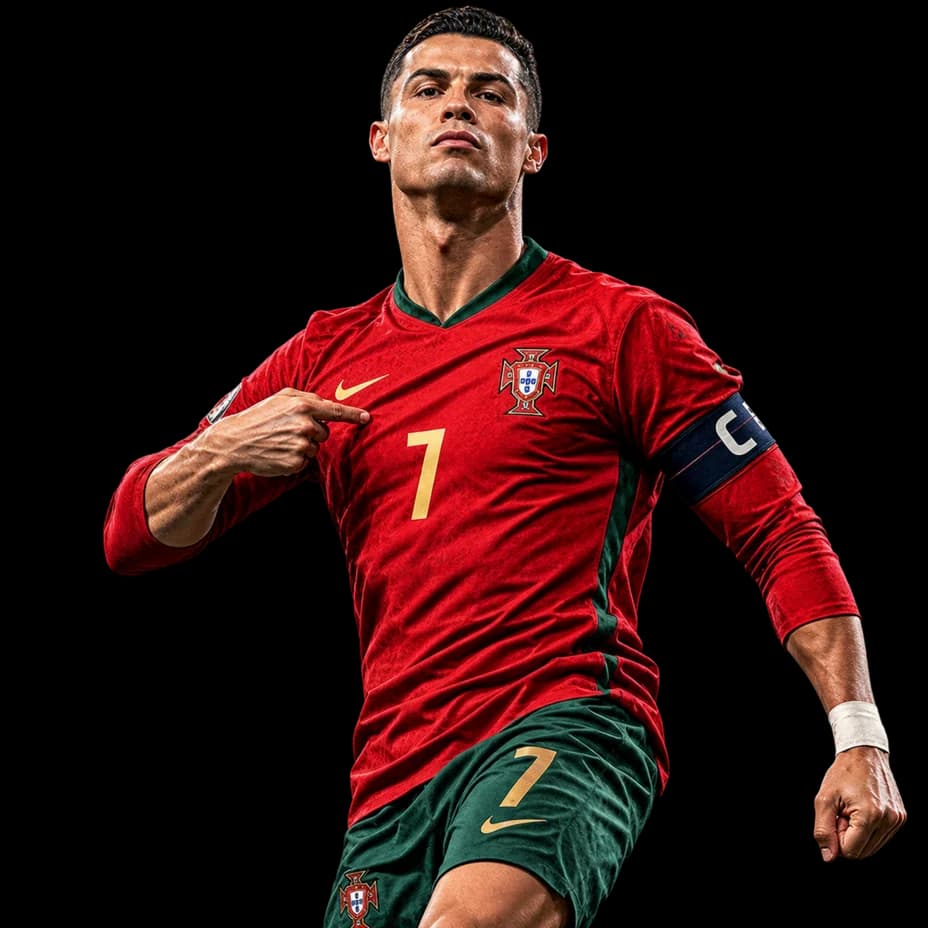 Pemain sepak bola menunjuk jerseinya